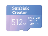Tarjeta Micro SDXC - Sandisk Creator microSD UHS-I 512 GB, con adaptador, Hasta 190 MB/s, 4K y 5.3K, V30, A2, Azul