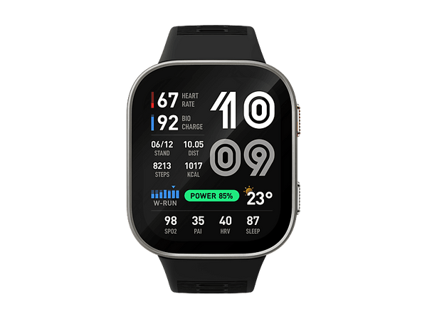 Smartwatch - Amazfit Bip Max, Correa 22mm, 5 ATM, Hasta 20 días de Autonomía, Pantalla 2.07" AMOLED, Sensores Salud Sensor biométrico, Silver Black