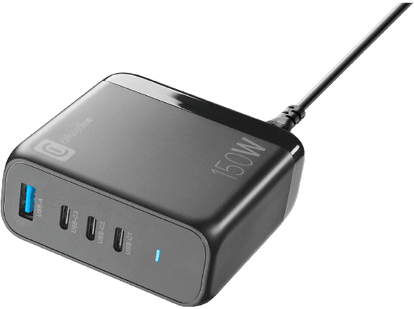 Cargador - CellularLine ACHUSBGAN4PD150WK, 150 W, 3 puertos USB -C, 1 Puerto USB -A, Universal, Negro