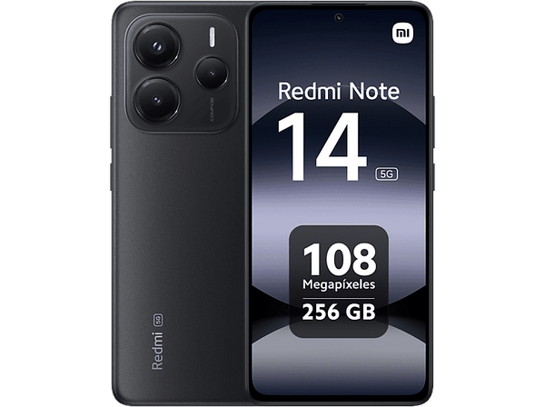 Móvil - Xiaomi Redmi Note 14 5G, Negro medianoche, 256 GB, 8 GB RAM, 6.67" AMOLED FHD+, MediaTek Dimensity 7025-Ultra, 5110 mAh