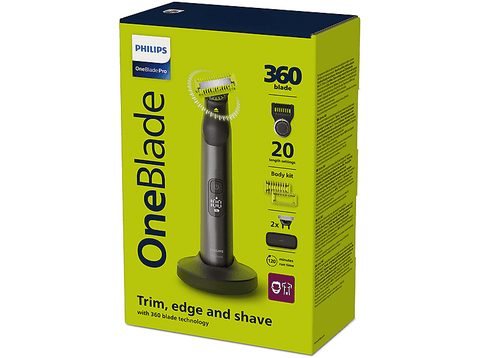 Barbero - Philips One Blade Pro QP6652/61, maquinilla de afeitar cara y cuerpo, cuchilla 360, uso en seco y mojado, 20 longitudes,  autonomía 120 min