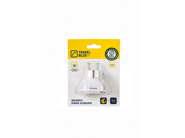 Adaptador enchufe - Travel Blue SP0111, 4000W, Sólo para uso interior, Schuko (europeo) con conexión de tierra (puesto a tierra), Blanco