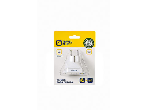 Adaptador enchufe - Travel Blue SP0111, 4000W, Sólo para uso interior, Schuko (europeo) con conexión de tierra (puesto a tierra), Blanco