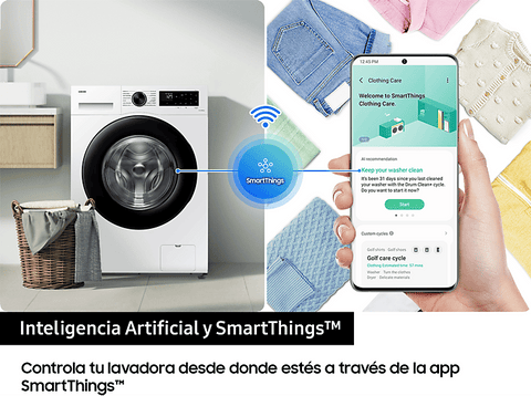 Lavadora carga frontal - Samsung WW11DG5B25AEEC, 11 kg, 1400 rpm, 14 programas, AI EcoBubble™, SmartThings™, Blanco