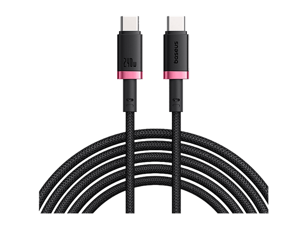 Cable USB - Baseus Dura, Tipo-C a Tipo-C, 100 cm, 240W, Carga rápida, Ultrarresitente, Negro y Rojo