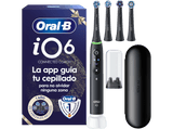 Cepillo eléctrico - Oral-B iO 6S, 5 modos, Seguimiento con app, Pantalla interactiva, Sensor de presión, 4 cabezales, Negro mate, Edición Navidad