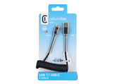 Cable - CellularLine SPIRAL, Extensible hasta 120 cm, Para coche, Anti-enredos, Acabado seda, USB a Tipo C, Negro