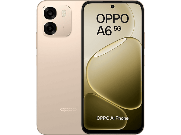 Móvil - OPPO A6 5G, Aurora Gold, 256 GB, 6 GB RAM, 6.75" LCD, Mediatek Dimensity 6300 (6nm), 6.500mAh