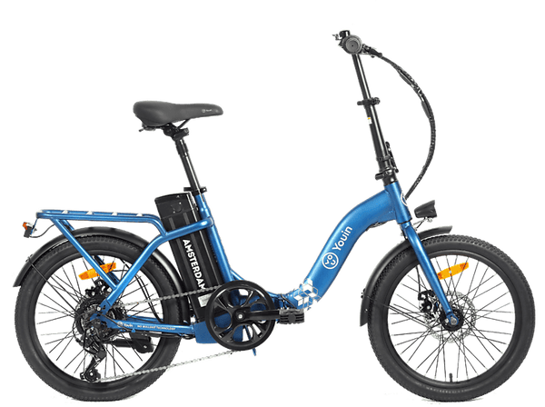Bicicleta urbana - Youin Amsterdam, 250 W, 25 km/h, 45 km, Plegable, Azul y negro