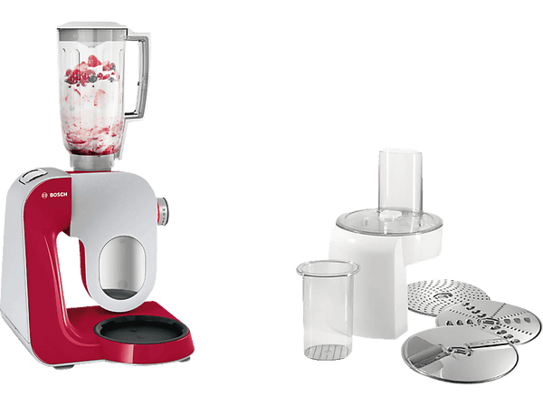 Robot amasador - Bosch MUM58720, 1000W de potencia, múltiples accesorios, rojo