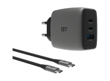 Cargador de pared - ISY IAC-7065-CC, 65W, Con Cable USB-C de 1.5m, Carga ultrarrápida, Plata oscura