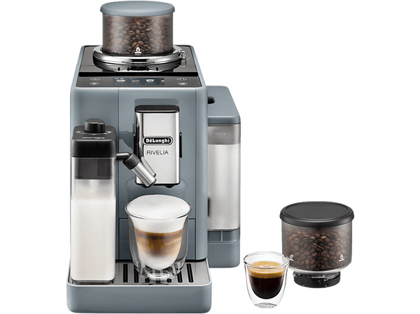 Cafetera superautomática - De'Longhi Rivelia EXAM440.55.G, Molinillo integrado, LatteCremaHot, Depósito leche, Táctil, 16 recetas, 19 bar, 1450W, Gris
