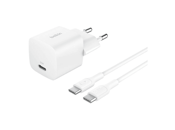 Cargador de pared - Belkin BoostCharge Cargador de pared USB-C de 25 W + cable USB-C a USB-C, Universal, Blanco