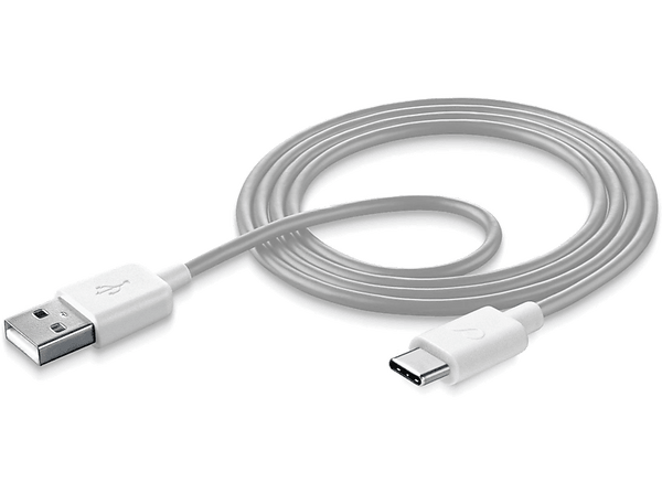 Cable USB - CellularLine USBDATATYCSMART, 1 m, USB A, USB C, Blanco