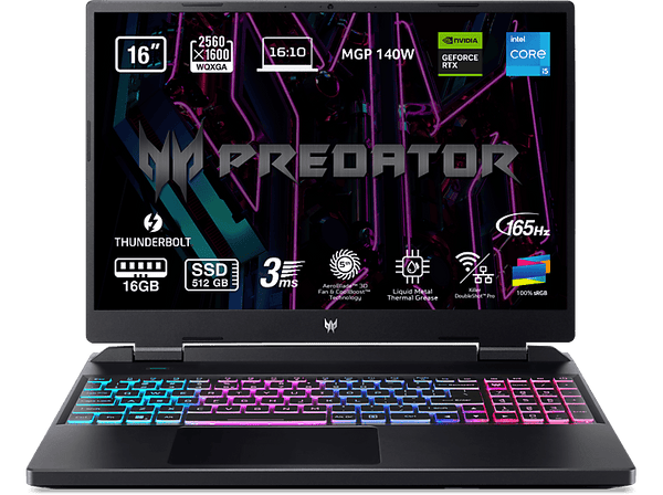 Portátil gaming - Acer Predator PHN16-71-53AJ, 16" WQXGA, Intel® Core™ i5-13500HX, 16GB RAM, 512GB SSD, GeForce RTX™ 4060, Sin sistema operativo