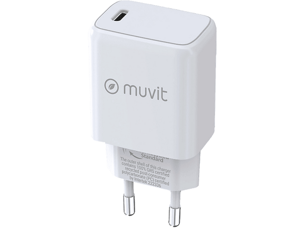 Cargador - Muvit MCACC0038, Tipo C PD, 25W, Universal, Blanco