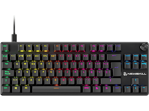 Teclado gaming - NEWSKILL Serike V2 TKL, USB tipo A, extraible, Teclas iluminadas, Con rueda de volumen, Negro
