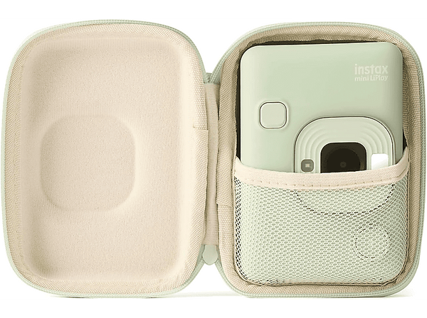 Funda cámara - Fujifilm Instax Mini Liplay Case, Terciopelo, Cierre de Cremallera, Matcha Green