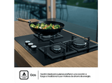 Placa de gas - Hisense GG633B, 3 zonas, 58 cm, Gas Natural, Encendido fácil, Fogón Wok, Cristal Negro