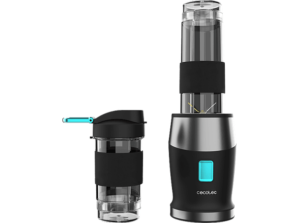 Batidora de vaso - Cecotec Power Titanium 900 ProGo, 900W, 2 vasos portátiles de 570 ml, 4 cuchillas de titanio, Asa de silicona, Pica hielo, Negro