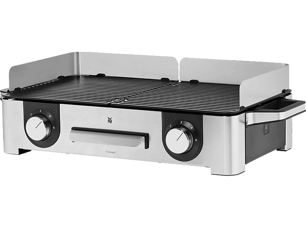 Barbacoa - WMF Lono Master Grill, 2400W, Antiadherente, Regulador temperatura, 2 zonas, Bandeja antigoteo extraíble, Acero inoxidable Cromargan, Plata