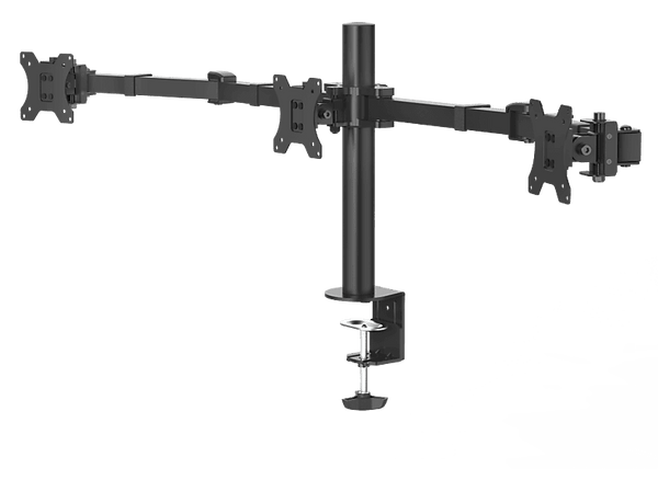 Soporte monitor - Hama Holder, Para 3 monitores, De 13" a 27", VESA, Inclinación +25°/-25°, Giro 180°, hasta 7kg, Altura ajustable, Negro