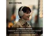 Auriculares inalámbricos - Sony WH-CH735NW, Noise Cancelling, 75h, Carga Rápida, Plegable, Bluetooth, Llamadas nítidas con IA, Blanco