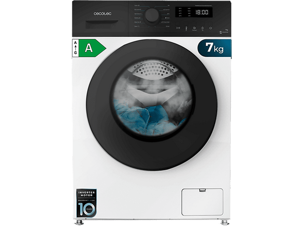Lavadora carga frontal - Cecotec Bolero DressCode 7150 Inverter A, Capacidad 7 kg, 1400 rpm, 12 programas, Inverter Plus, SteamMax, White