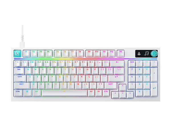 Teclado gaming - Logitech G G316 X 98, Cable, 8 kHz, Pantalla LED, Interruptores intercambiables, Teclas de PBT personalizables, PC-Mac, RGB, Blanco