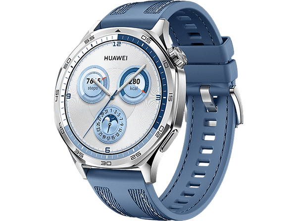 Smartwatch - Huawei Watch GT5 46 mm, Llamadas Bluetooth, Respuesta con teclado, 14 días de batería, Compatible iOS/Andorid, Correa de tejido Azul