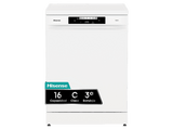 Lavavajillas - Hisense HS643C90W, 16 servicios, 6 programas, 59.9 cm, Tercera bandeja, Apertura automática, Blanco