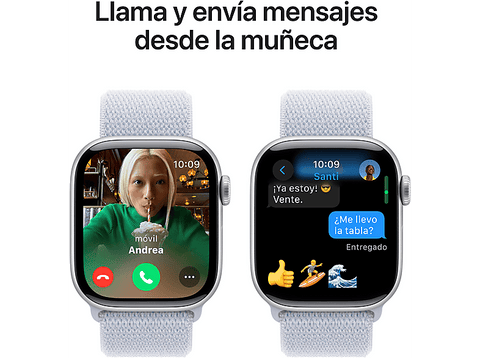 Apple Watch Series 10 (2024), GPS, 42 mm, Gesto de doble toque, Caja de aluminio plata, Correa Loop deportiva Azul nube