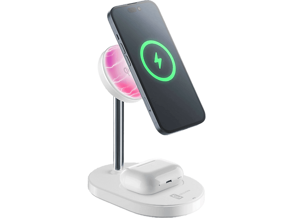 Cargador móvil inalámbrico - CellularLine MAG DUO, Estación de carga Mag con tecnología Qi2, Blanco