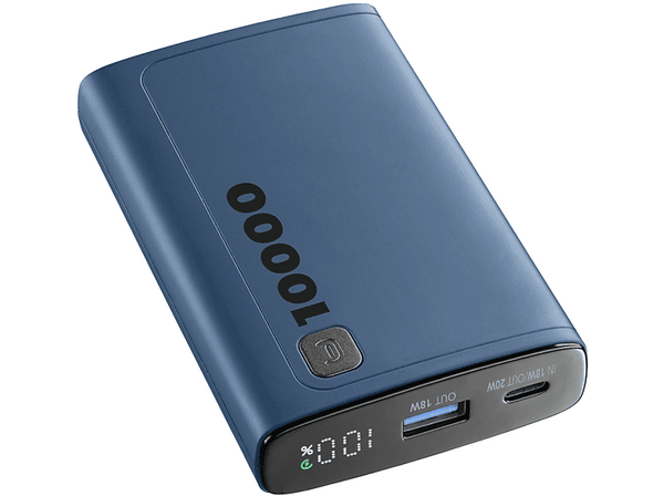 Powerbank - CellularLine PBDISPL01PD10000B, 10000 mAh, USB-A y USB-C, Azul