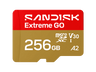 Tarjeta Micro SD - SANDISK Extreme GO, 256 GB, Hasta 240 MB/s de lectura, UHS-I, Vídeos en 5K y 4UHD, U3, V30, A2, C10, Apta Drones, Oro