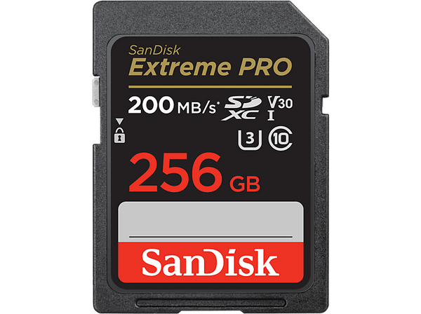 Tarjeta SDXC - SanDisk Extreme PRO, 256 GB, Hasta 200 MB/s lectura, U3, V30, Clase 10, Vídeo 4K UHD, Negro