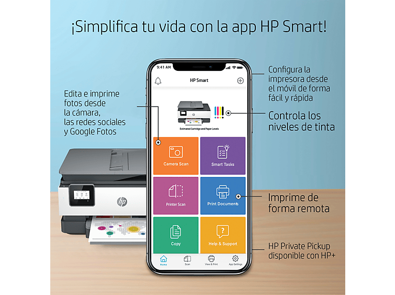 Impresora Multifunción HP OfficeJet 8014e, WiFi, color, 9 meses Instant Ink con HP+, doble cara, HP Smart App