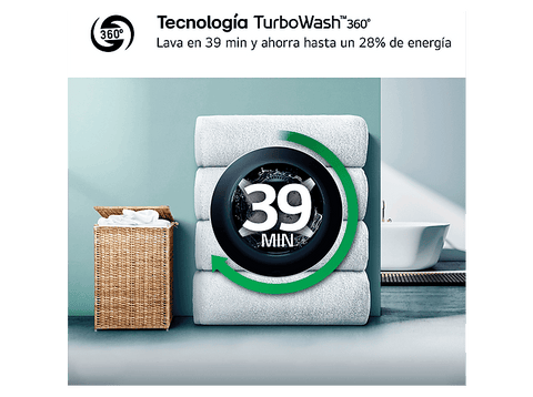 Lavadora carga frontal - LG F4X7013TWS, 13 kg, 1400 rpm, 23 programas, TurboWash 360º, ThinQ™, Blanco