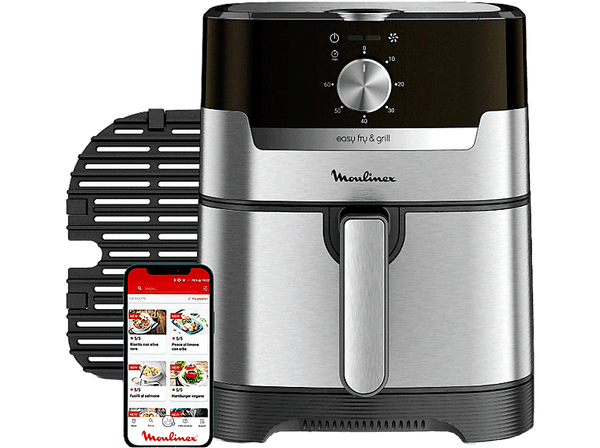 Freidora de aire - Moulinex Easy Fry & Grill EZ501D10, Freidora y Parrilla 2 en 1, 1400 W,4.2 L, 200 °C, 16 funciones de cocción, Temporizador, Plata