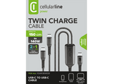 Cable USB - CellularLine Twin Charge Cable USB C, Carga simultánea, 140 W, Universal, Negro