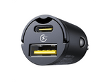 Cargador coche - Baseus Tiny Star Mini, Universal, Tipo-C y USB, 30W, Con cable, Negro Cosmic