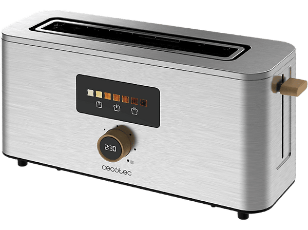 Tostadora - Cecotec Touch&Toast Extra, 1000 W, 1 ranura, 2 rebanadas, 7 niveles, Pantalla táctil, Inox
