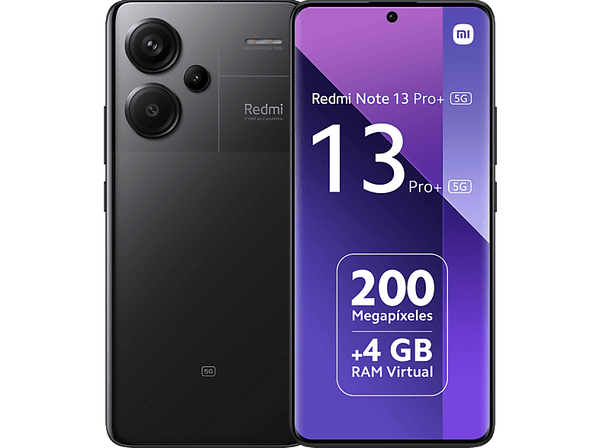 Móvil - Xiaomi Redmi Note 13 Pro+ 5G, Midnight Black, 256 GB, 8 GB RAM, 6.67" AMOLED 1.5K, MediaTek Dimensity 7200, 5000 mAh, Android