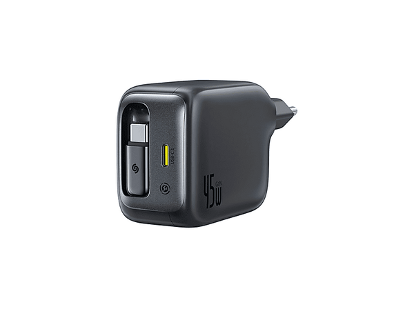 Cargador de pared - Baseus EnerCore CJ11, Con cable retráctil Tipo-C, Carga rápida de 45W, Universal, Negro Cosmic