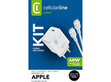 Cargador de pared - CellularLine Kit Ach, Para iPhone 17 series, iPad Pro 2025, Apple MacBook, 40 W, Carga rápida, USB C, Blanco