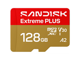 Tarjeta Micro SD - SANDISK Extreme PLUS, 128 GB, Hasta 250 MB/s de lectura, 5K y 4K UHD, V30, A2, U3, UHD-I, Adaptador SD, Oro