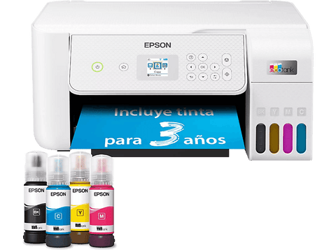 Impresora multifunción - Epson EcoTank ET-2876, Con depósito recargable, 10 ppm, Hasta 3 años de tinta incluida, Conexión Wi-Fi, Blanco