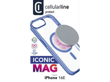 Funda móvil - CellularLine ICONIC MAG, Apple, Para iPhone 16e, Compatible con MagSafe, Azul y Transparente