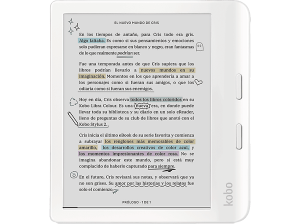 eBook - Kobo Libra Colour, 7" E Ink Kaleido 3, 32 GB, FastGLR, IPX8, Pantalla color, Blanco