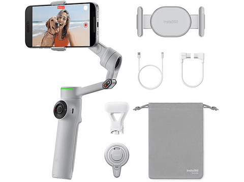 Gimbal - Insta360 Flow 2 Pro, Creator Kit, 10h Autonomía, Estabilización de 3 ejes, Deep track 4.0 impulsado por IA, Gris